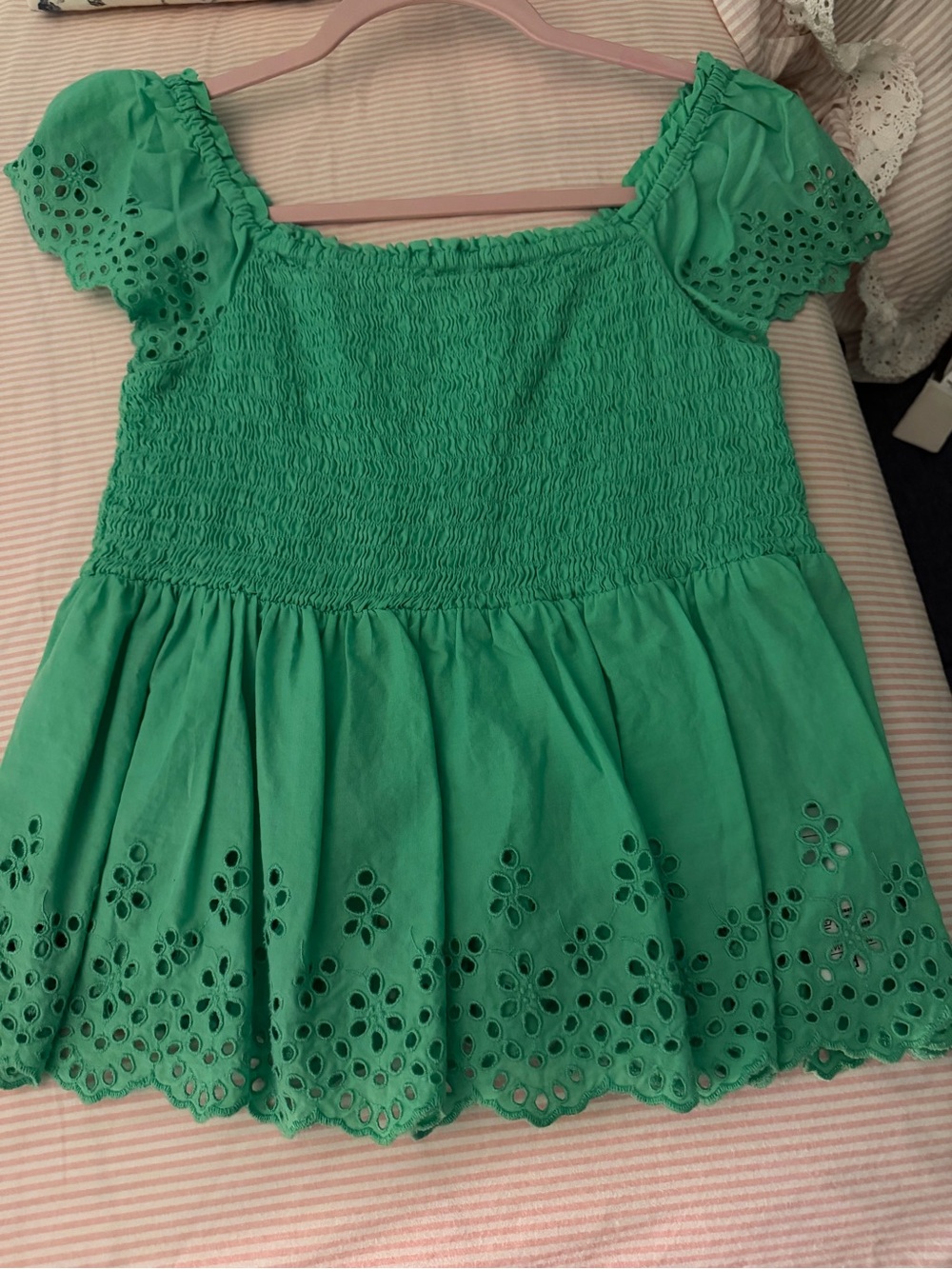Gap Green Eyelet Smocked Top